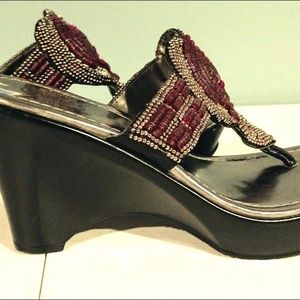 Carlos Santana Beaded Wedge Flip Flop/Sandals